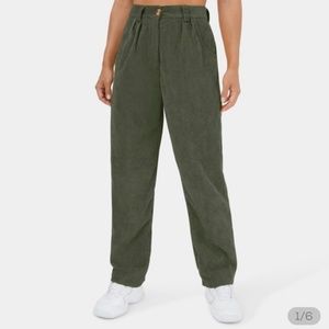 Mid-Rise Button Zipper Side Pocket Corduroy Casual Pants
